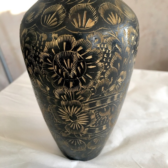 Vintage Etched Brass Vase Handmade India - Picture 7 of 12